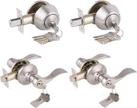 Gobrico 715668044388 Satin Nickel Keyed-alike Door Levers And Double Cylinder 2 Pack
