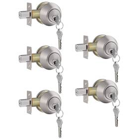 Gobrico 715776421972 5 Pack Satin Nickel Keyed-alike Single Cylinder Deadbolts Keyed On Side Door