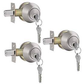 Gobrico 716788250031 3 Pack Keyed-alike Brushed Nickel Double Cylinder Deadbolts Door Locks Sta Inch