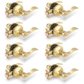 Gb-12061bk-8p-pb Gobrico 8 Pack Polished Brass Interior Door Handles Drop