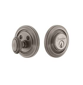 825883 Grandeur Single Cylinder Deadbolt With Circulaire Plate Antique Pewter Sing