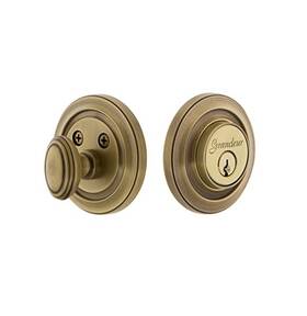 825906 Grandeur Single Cylinder Deadbolt With Circulaire Plate Vintage Brass Singl