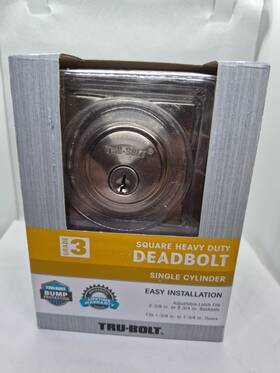 4400478 Heavy Duty Tru-bolt Square Deadbolt Satin Nickel Single Cylinder Grade 3 - New