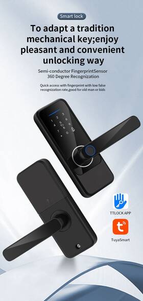 Hf20250420a1 Hf Fingerprint 5-in-1 Door Lock Biometric Smart Code Backup Key Bluetooth
