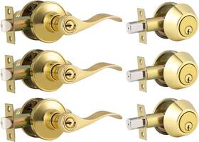 Hl-12061et-101pb-3pack-combo Home Improvement Direct 3 Pack Keyed Alike Entry Door Polished Brass