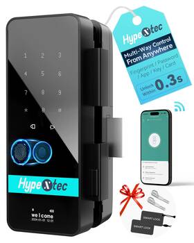 Eb19p Hypextec 2025 New Smart Glass Door Lock For Frameless Doorsno-drill Keyless Entry Gate