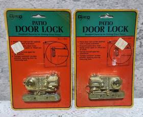 C1201 Ideal Security Hardware Lot Of 2 Rare Vintage Guard Patio Door Locks Deadbolt Gold Tone