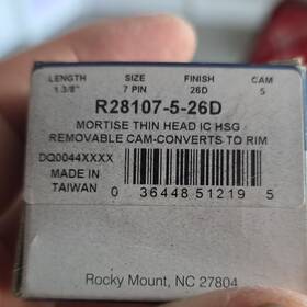 R28107-5-26d Ilco Ic Mortise Housing Silver 26d Finish 1-3/8 Inch Removable Cam