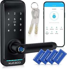 H15b Kucacci Smart Lever Fingerprint Keyless Entry Door Lock Keypad Wifi Black