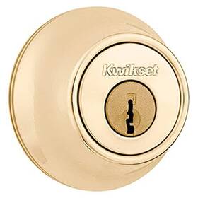 Kwikset 042049246223 660 Deadbolt Lock Polished Brass Round Exterior Keyed Front Entry D