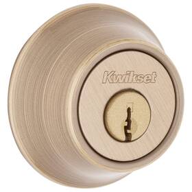 Kwikset 042049246612 660 Deadbolt Lock Antique Brass Round Exterior Keyed Front Entry Do