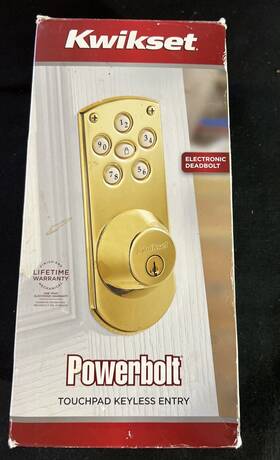 43455-001 Kwikset Powerbolt Door Lock Touchpad Electronic Keyless Entry Deadbolt Brass Nos