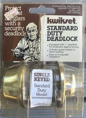 660cp Kwikset Deadlock Duty 1 Inch Single Cylinder Bright Brass 660 Cp Nos Made In Usa Vtg