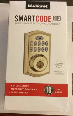 68555-001 Kwikset Smartcode 913 Polished Brass Single Cylinder Keypad Electronic Deadbolt