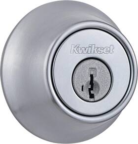 Kwikset 711181343410 660 Deadbolt Lock Satin Chrome Round Exterior Keyed Front Entr