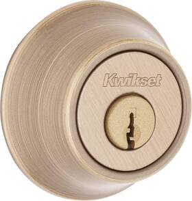Kwikset 726084742611 660 Deadbolt Lock Antique Brass Round Exterior Keyed Front Entry Door
