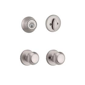 Kwikset 883351316705 Cove Satin Nickel Passage Door Knob And Single Cylinder Deadbolt Combo Pack