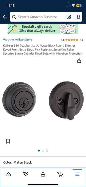 Kwikset 883351761321 Set Of 3-kwikset 980 Deadbolt Lock Matte Black Round Exterior Key Mach