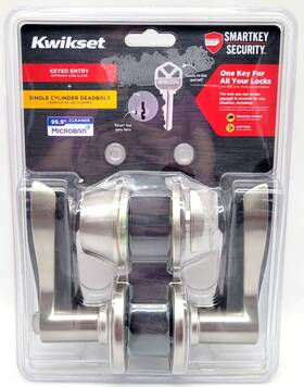 Kwikset 883351813716 Balboa Satin Nickel Keyed Entry Door Handle And Single Cylinder Deadbolt