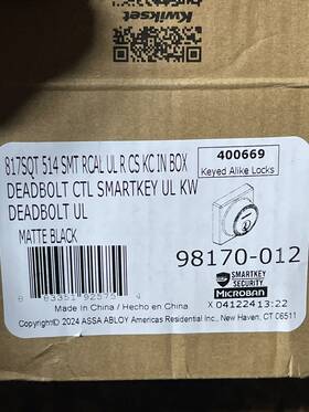 Kwikset 883351925754 817 Deadbolt Lock Matte Black Square Exterior Keyed Front Entry Door Pick R