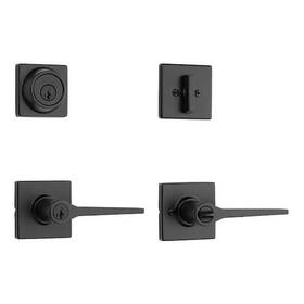 Kwikset 883351995948 Hollis Matte Black Keyed Entry Door Lever And Single Cylinder Deadbolt