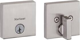 92580-018 Kwikset Downtown Deadbolt Lock Satin Nickel Square Exterior Keyed Front Entry