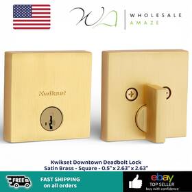 92580-063 Kwikset Downtown Deadbolt Lock Satin Brass - Square 0.5 Inch X 2.63