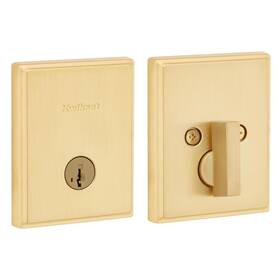 92580-090 Kwikset Crosstown Deadbolt Lock Satin Brass Rectangular Exterior Keyed Fron