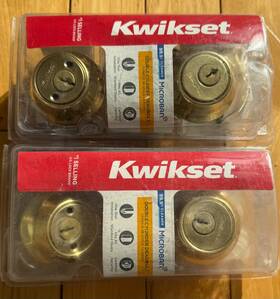 78327 Kwikset 93738 Pair Of Two Brass Double Cylinder Deadbolt With Matching Keys