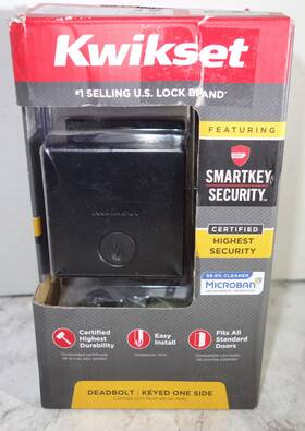 95280-022 Kwikset Downtown Matte Black Square Deadbolt Door Lock Smart Key Low Profile