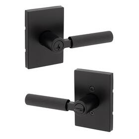 97403-106 Kwikset Mirada Reeded Entry Door Handle With Lock And Rectangle Matte Black