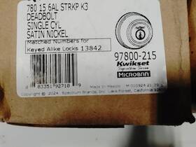97800-215 Kwikset Single Cylinder Deadbolt 780 15 6al Strkp K3 Satin Nickel Z2b