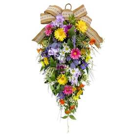 Sxa-0006 Lnymura 25 Inch Lighted Spring Summer Teardrop Swag With Timer Daisies Wildflower