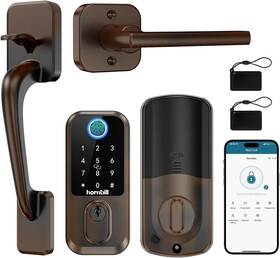 M3-brass-wifi Lock & Hornbill Smart With Keyless Entry Front Door Handle Set