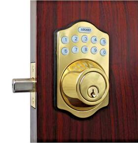 E910 Lockey 831469006513 Lockeyusa Electronic Keyless Deadbolt Remote Capable Bright Brass Keypad