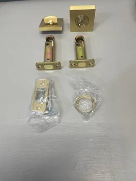 8469 Longting 736037716781 Emtek Deadbolt Satin Brass Modern Square Style Solid C-keyway