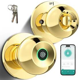 Lukyamzn 761829608128 Smart Biometric Fingerprint Door Knob In Polished Brass