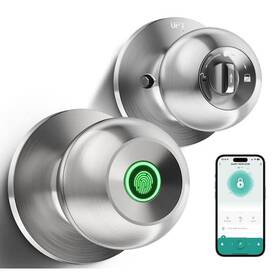 Lukyamzn 761829615126 Smart Biometric Fingerprint Door Knob In Brushed Silver