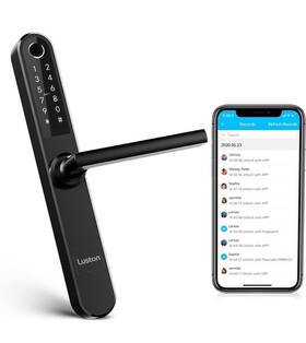 Lus31 Luston Slim Smart Fingerprint Front Door Lock With Handle - Digital Keypad Black
