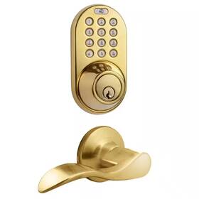 Milocks 445009819872 Polished Brass Keyless Entry Deadbolt And Lever Handle Door Lock With Electronic