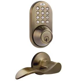 Milocks 445011236216 Keyless Door Lock Deadbolt And Lever Handleset Antique Brass Electronic Keypad