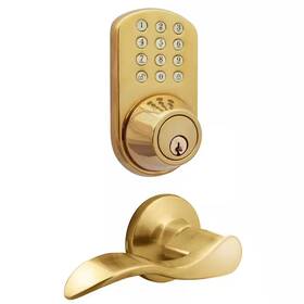 Milocks 445038987955 Polished Brass Keyless Entry Deadbolt And Lever Handle Door Lock With Electronic