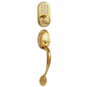 Milocks 744110444261 Polished Brass Keyless Entry Deadbolt And Door Handleset Lock With Rf Remote Con