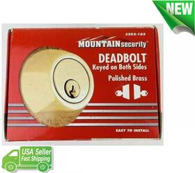 3502-105 Mountain Security Deadbolt Easy Install Keyed Entry Polished Brass New