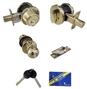 008j-md1-03 Mul-t-lock / S. Parker 008j-md1-03/parb9160a03k Brass Single Cylinder Deadbolt With Entry Knob Set 2 Keys