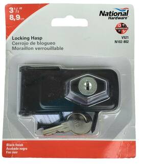 National Hardware 886780021431 Locking Hasp Black Security Safety Lock 2 Keys 31/2 Inch Steel New