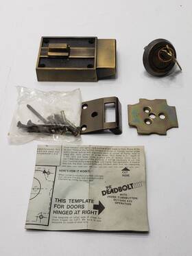 V4215-4a National Lock Vintage 1970s Deadbolt Antique Brass Set With Box