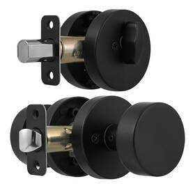 Naubea 658359051695 Exterior Black Door Knob With Single Cylinder Deadbolt Lock Set Round Entry