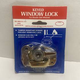 01420 Perham Keyed Window Lock For Wooden Sash Windows Hong Kong Vintage Brass