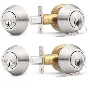 102db-cb-dldsnuspb-2packfba Probrico 2 Pack Satin Brushed Nickel Double Cylinder Deadbolt Lock Round Keye